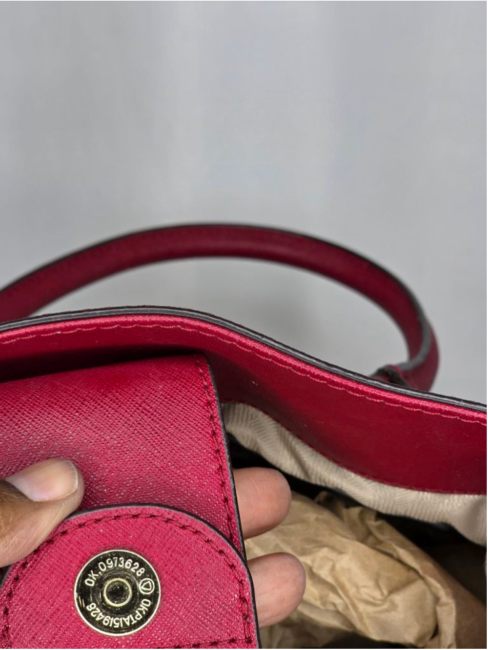 Michael Kors Red Saffiano Leather Satchel Crossbody Bag Gold Lock Charm - Picture 5 of 13